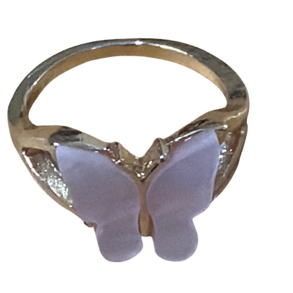 Gold Tone Purple Butterfly Ring Dainty Y2K Cottagecore approx size 7.5‎